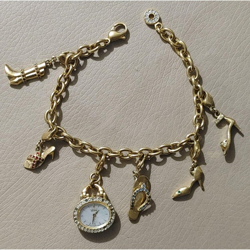 Citizen Watch Charm Bracelet Shoes Silhouette Eco Drive Gold Tone MCM Untested